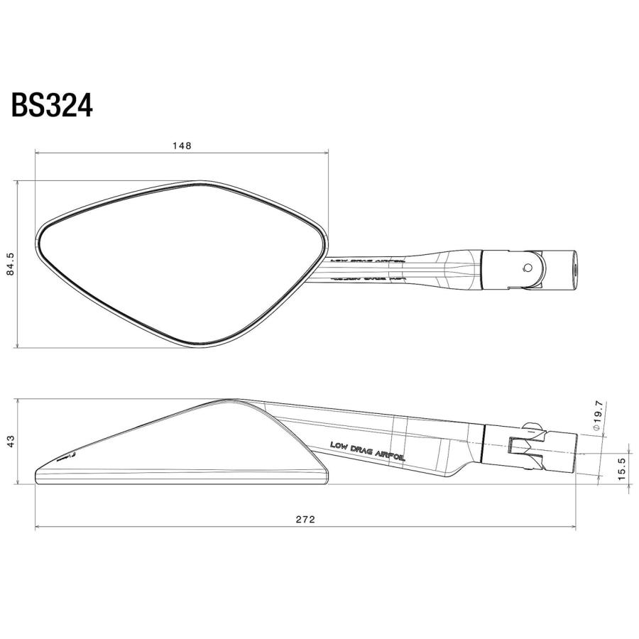バイク ビレットミラー RIZOMA リゾマ 「Namic Street」 ナミック ストリート ブラック 左用