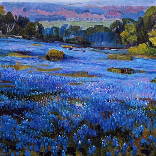 枚数限定 Bluebonnets%カークムフマル%Late Afternoon%カークムフマル%北サンアントニオ-Julian Onderdonk手塗りの油絵%カークムフマル%美しいテキサスの花の丘のカ