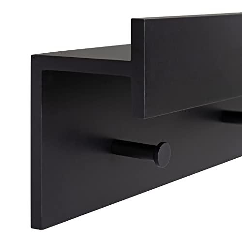 新品/国内正規 Kate and Laurel Levie Modern 4-Knob Wood Wall Shelf with Picture Frame Ledge， 36 x 7.5 x 4.5， Black， Chic Accent Shelf and Coat Hooks for Hanging