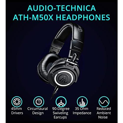 買い銀座 Audio-Technica ATH-M 50 x Professional Studio Monitor Headphones (Black) Bundle with Blucoil 4-Channel Headphone Amplifier， Aluminum Headphone Ho