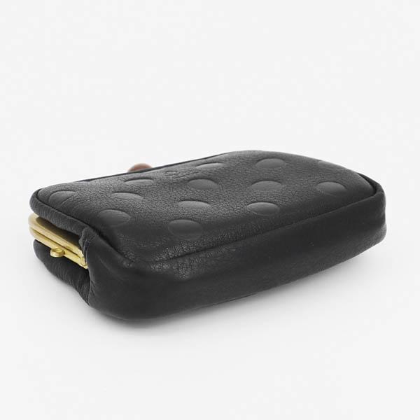 Folna 二つ折り財布 黒 ドット Folna フォルナ 二つ折り財布 ウッドボール ドット型押し 親子がま口