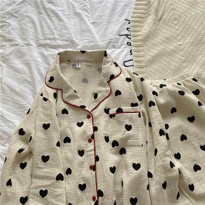 ガーリーパジャマ レディース ルームウェア パジャマ 部屋着 リラックス ゆったり ハート模様 新しい ルーズ  快適 ツーピース 長袖 カーディガン |  | 11