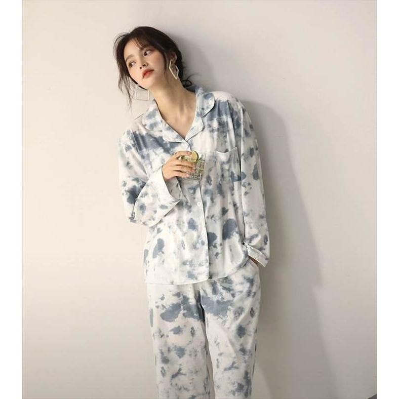 レディース ルームウェアパジャマ セットアップ 寝巻き 部屋着 袖あり 長袖 ロングスリーブ 襟あり シンプル 綿 かわいい 大人可愛い とろみ系 抜け感 |  | 02