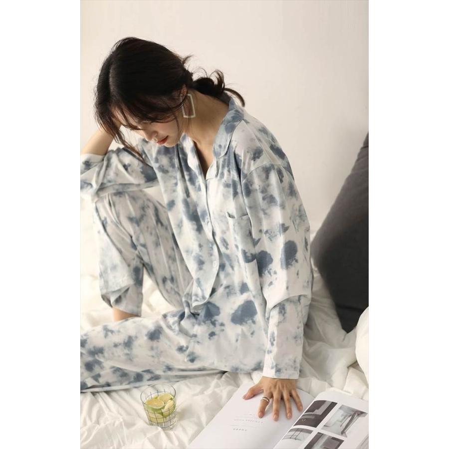 レディース ルームウェアパジャマ セットアップ 寝巻き 部屋着 袖あり 長袖 ロングスリーブ 襟あり シンプル 綿 かわいい 大人可愛い とろみ系 抜け感 |  | 03