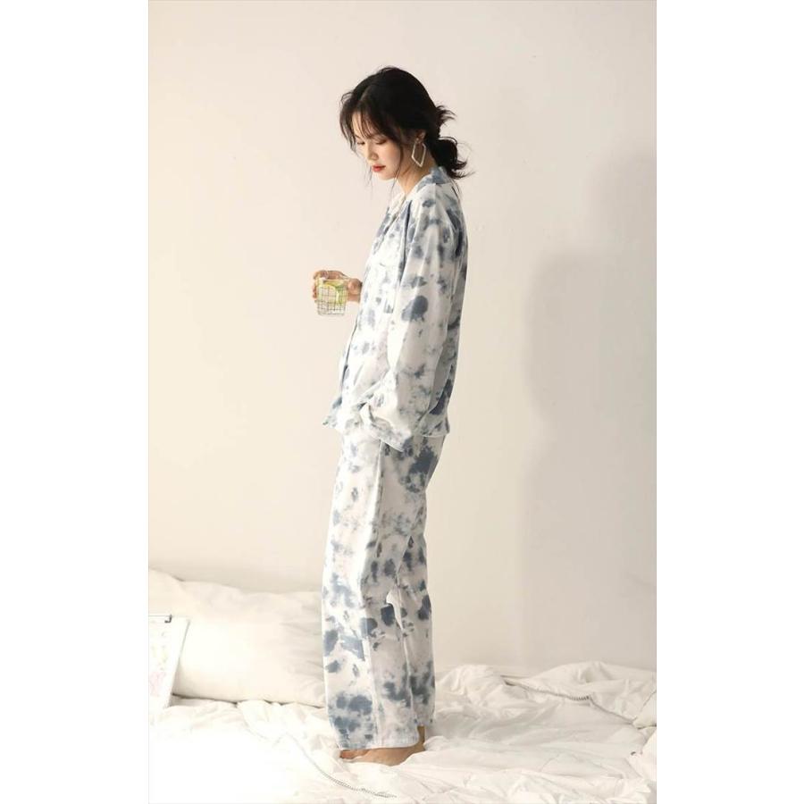 レディース ルームウェアパジャマ セットアップ 寝巻き 部屋着 袖あり 長袖 ロングスリーブ 襟あり シンプル 綿 かわいい 大人可愛い とろみ系 抜け感 |  | 04
