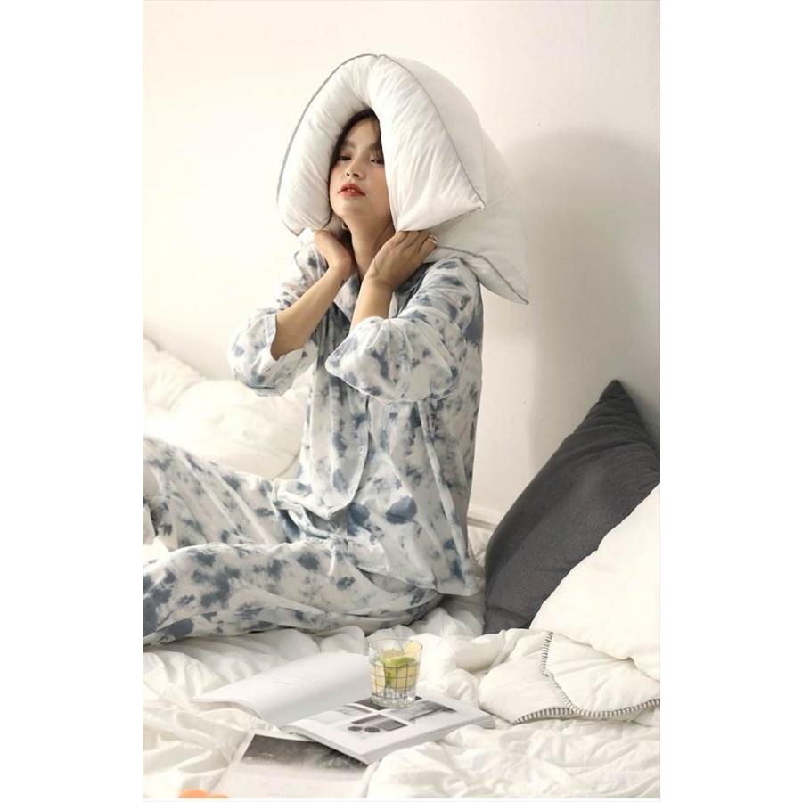 レディース ルームウェアパジャマ セットアップ 寝巻き 部屋着 袖あり 長袖 ロングスリーブ 襟あり シンプル 綿 かわいい 大人可愛い とろみ系 抜け感 |  | 08