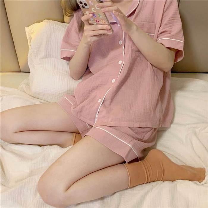 パジャマ レディース シャツ パンツ ショート丈 半袖 襟付き 上下セット お得 かわいい 部屋着 ルームウェア 人気 大人可愛い シンプル |  | 05