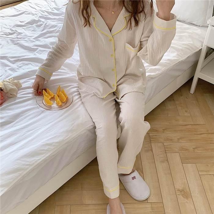 ルームウェア レディース パジャマ 部屋着 寝巻き ロング ロング丈 袖あり 長袖 Vネック 襟付き スリム ストレート Iライン 前開き かわいい |  | 12