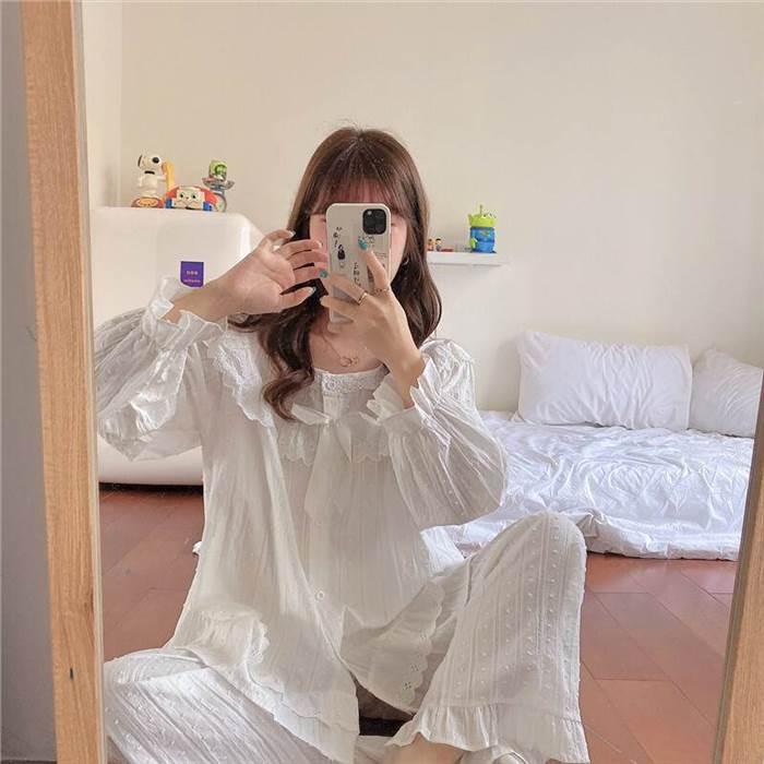 パジャマ ルームウェア 長袖 長ズボン フリル リボン パジャマレディース ワンサイズ コットン 綿 秋 冬 新作 暖か プリンセス キュート アウター |  | 10