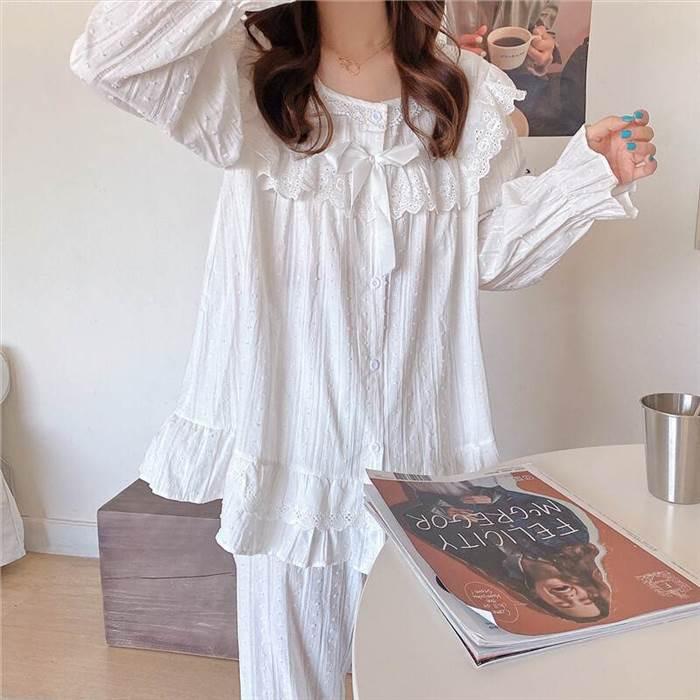 パジャマ ルームウェア 長袖 長ズボン フリル リボン パジャマレディース ワンサイズ コットン 綿 秋 冬 新作 暖か プリンセス キュート アウター |  | 12