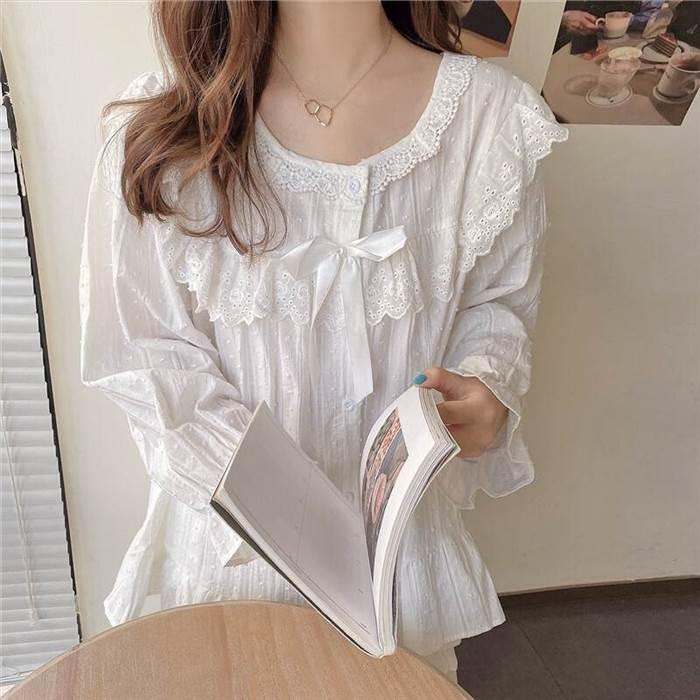 パジャマ ルームウェア 長袖 長ズボン フリル リボン パジャマレディース ワンサイズ コットン 綿 秋 冬 新作 暖か プリンセス キュート アウター |  | 13