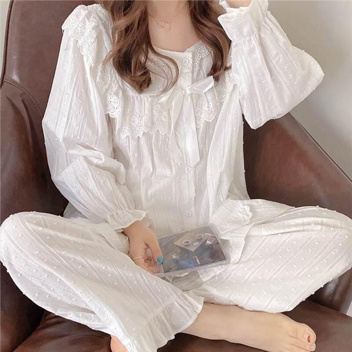 パジャマ ルームウェア 長袖 長ズボン フリル リボン パジャマレディース ワンサイズ コットン 綿 秋 冬 新作 暖か プリンセス キュート アウター |  | 15