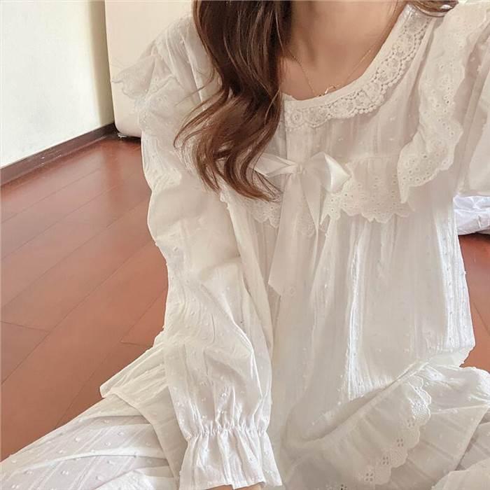 パジャマ ルームウェア 長袖 長ズボン フリル リボン パジャマレディース ワンサイズ コットン 綿 秋 冬 新作 暖か プリンセス キュート アウター |  | 04