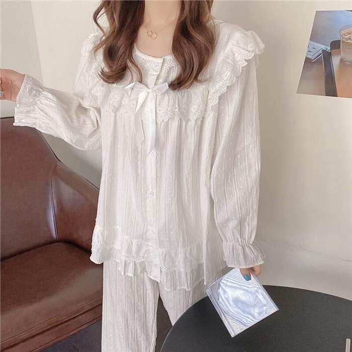 パジャマ ルームウェア 長袖 長ズボン フリル リボン パジャマレディース ワンサイズ コットン 綿 秋 冬 新作 暖か プリンセス キュート アウター |  | 05