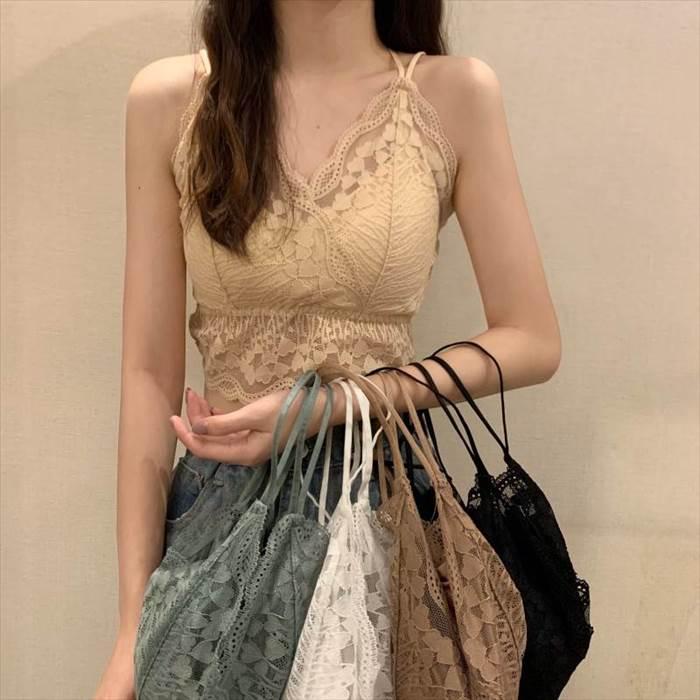 レディース インナーウエア トップス レース キャミソール ホワイト ブラック アプリコット ブラウン グリーンボトミング シャツ セクシー | 