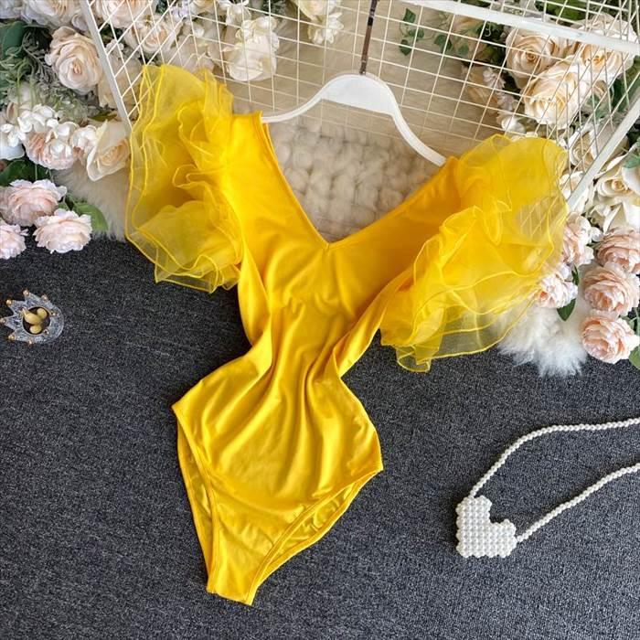 ワンピース レディース レオタード ダンスウエア 袖あり 襟なし Vネック スリム タイト 細身 ストレート レース チュール ティアード フリル 異素材MIX |  | 14