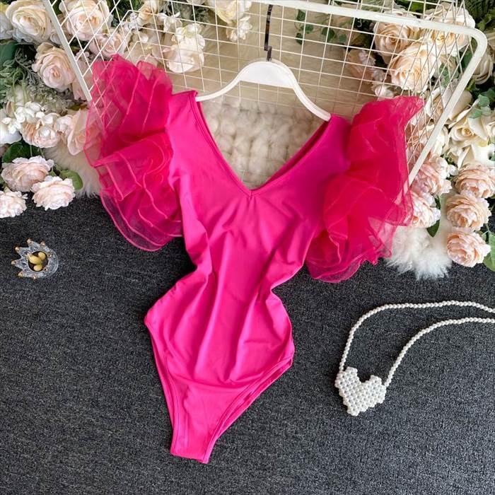 ワンピース レディース レオタード ダンスウエア 袖あり 襟なし Vネック スリム タイト 細身 ストレート レース チュール ティアード フリル 異素材MIX |  | 03