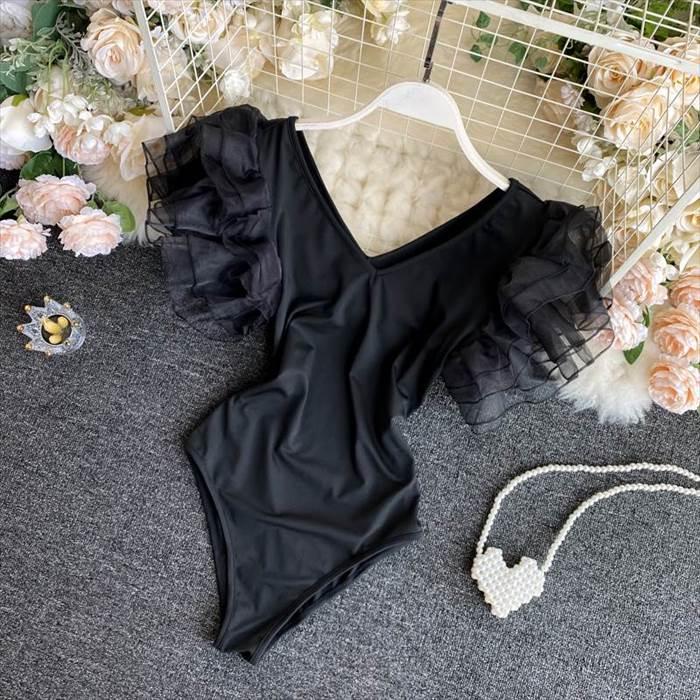 ワンピース レディース レオタード ダンスウエア 袖あり 襟なし Vネック スリム タイト 細身 ストレート レース チュール ティアード フリル 異素材MIX |  | 05