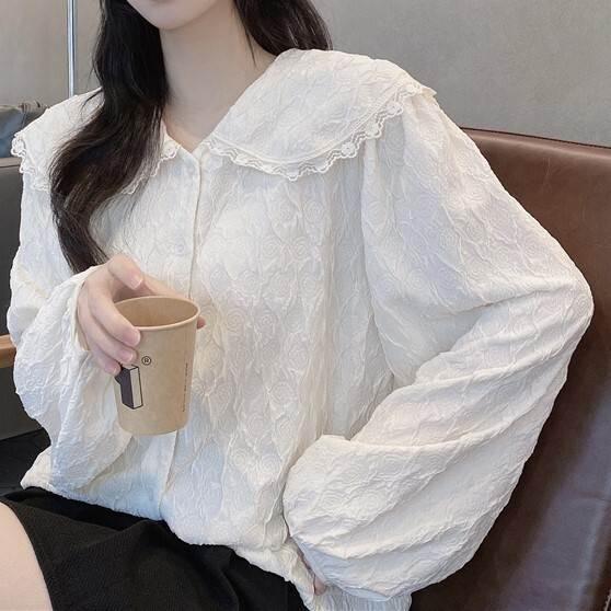 レディース ブラウス シャツ トップス トップ 長袖 ロングスリーブ パフスリーブ ホワイト リボン リボンネクタイ フリル レース 人形デザイン 襟付き おとな |  | 15