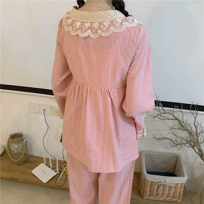 パジャマ 部屋着 上下セット セット パンツ トップス かわいい ワンサイズ 秋 冬 ライトグリーン ピンク フリル レース 長ズボン ロング 長袖 コレクション |  | 10