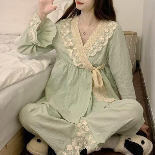 パジャマ 部屋着 上下セット セット パンツ トップス かわいい ワンサイズ 秋 冬 ライトグリーン ピンク フリル レース 長ズボン ロング 長袖 コレクション |  | 13