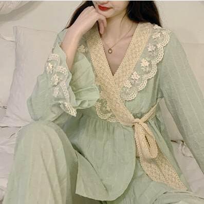 パジャマ 部屋着 上下セット セット パンツ トップス かわいい ワンサイズ 秋 冬 ライトグリーン ピンク フリル レース 長ズボン ロング 長袖 コレクション |  | 15