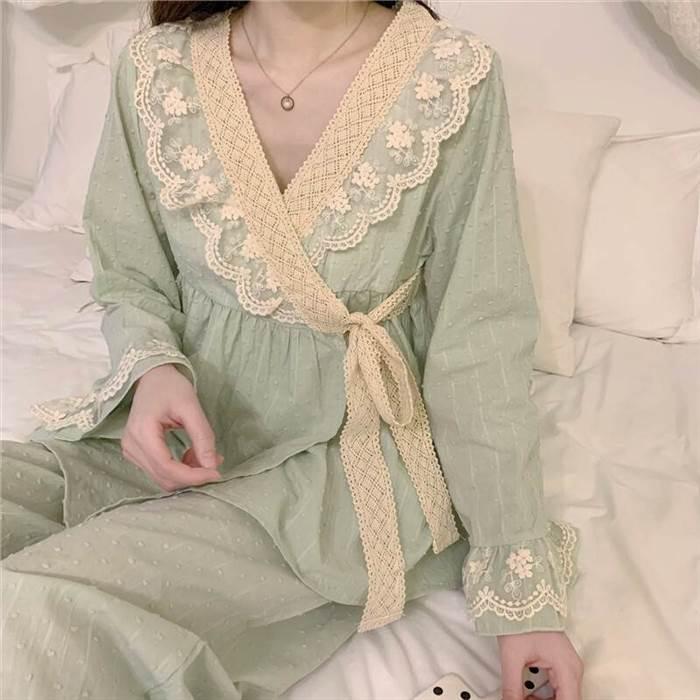 パジャマ 部屋着 上下セット セット パンツ トップス かわいい ワンサイズ 秋 冬 ライトグリーン ピンク フリル レース 長ズボン ロング 長袖 コレクション |  | 16