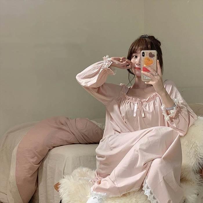 ルームウェア レディース ネグリジェ 部屋着 寝巻き ナイトウェア ロングスカート ロング丈 ロング 袖あり 長袖  襟なし スクエアネック デコルテ ストレート |  | 01