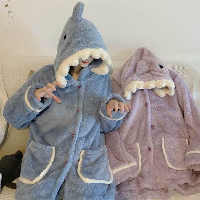 レディース ルームウエア さめ サメ 鮫 アニマル 部屋着 寝巻き ナイトウェア 着ぐるみ コスプレ 着る毛布 インスタ映え 人気商品 ホット 袖あり 長袖 | 