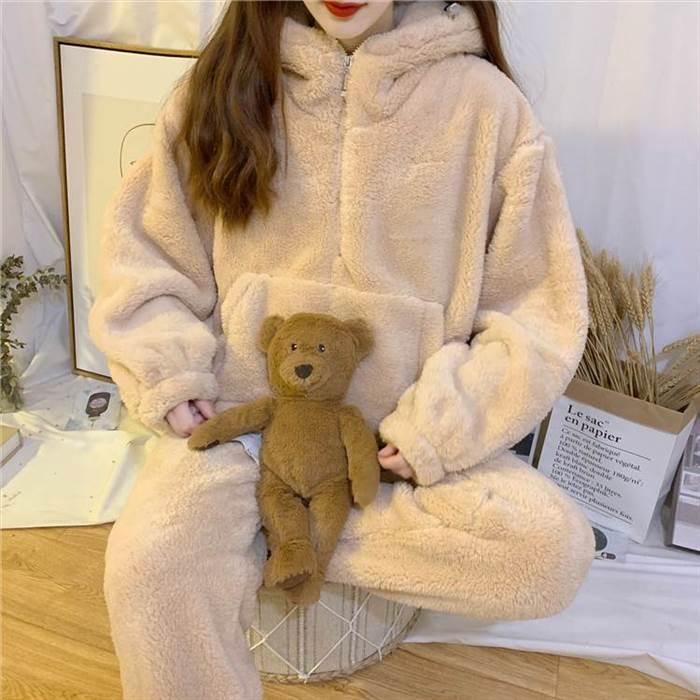 セットアップ レディース ルームウェア 部屋着 ナイトウェア 着ぐるみ 袖あり 長袖 襟なし フード付き くま耳 ポケット もこもこ モコモコ ふわふわ |  | 11