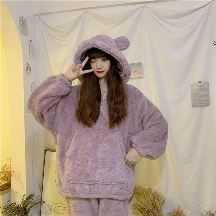 セットアップ レディース ルームウェア 部屋着 ナイトウェア 着ぐるみ 袖あり 長袖 襟なし フード付き くま耳 ポケット もこもこ モコモコ ふわふわ |  | 12