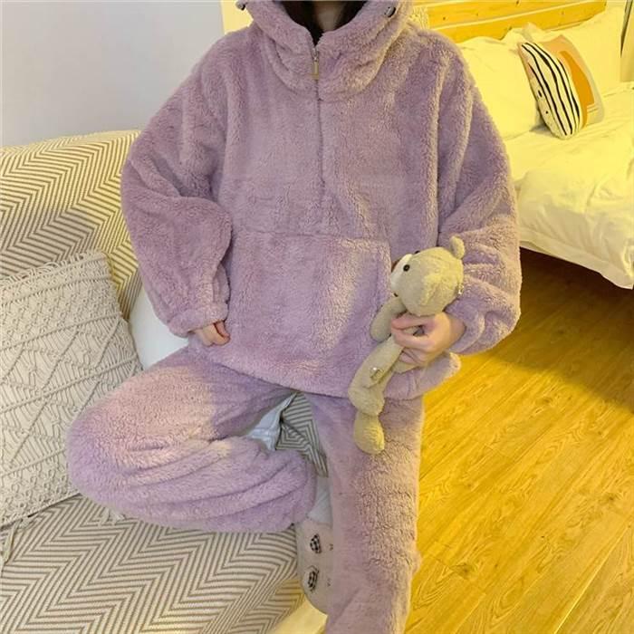 セットアップ レディース ルームウェア 部屋着 ナイトウェア 着ぐるみ 袖あり 長袖 襟なし フード付き くま耳 ポケット もこもこ モコモコ ふわふわ |  | 14