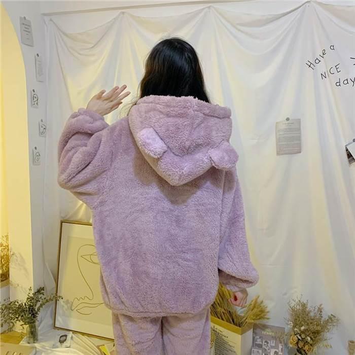 セットアップ レディース ルームウェア 部屋着 ナイトウェア 着ぐるみ 袖あり 長袖 襟なし フード付き くま耳 ポケット もこもこ モコモコ ふわふわ |  | 16