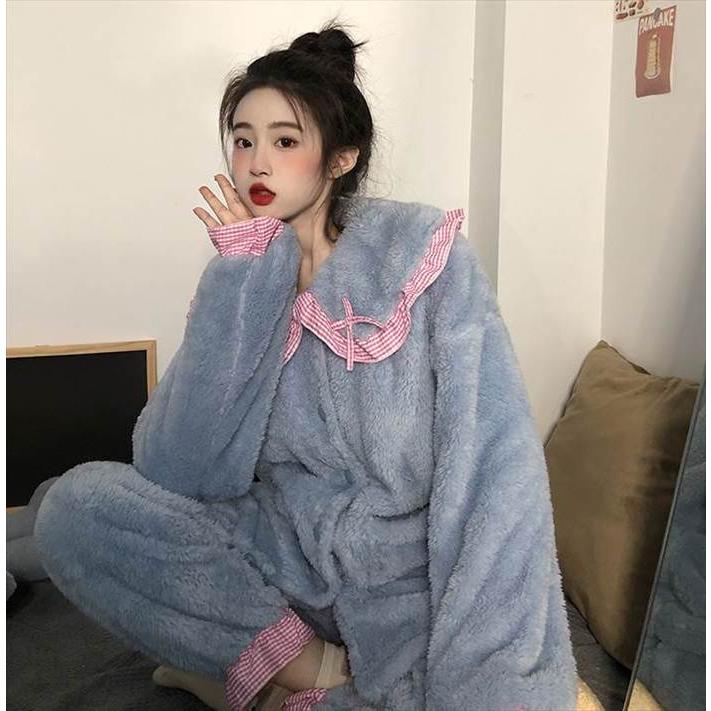 パジャマ上下 乙女系 長袖 レディース フリル付き襟 上下セット 丸襟 ふんわり ふわもこ 前ポケット付き リボン付き 前ボタン 女の子っぽい 姫系 |  | 06