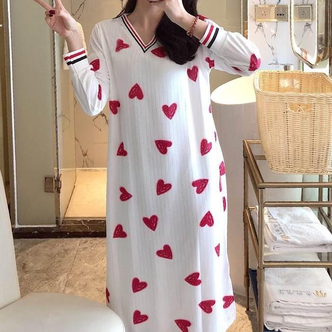 ハート柄パジャマ パジャマネ グリジェ ワンピースパジャマ 長袖 ロングスリーブ 秋 冬 トレンド トレンディ シンプル 大人かわいい お家時間 ルーズ ゆるかわ |  | 01