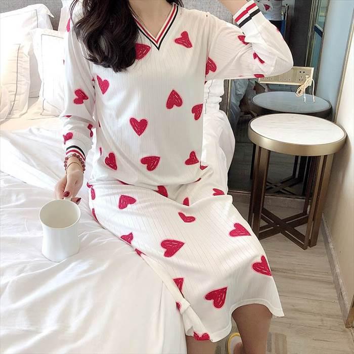 ハート柄パジャマ パジャマネ グリジェ ワンピースパジャマ 長袖 ロングスリーブ 秋 冬 トレンド トレンディ シンプル 大人かわいい お家時間 ルーズ ゆるかわ |  | 03