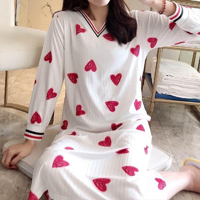 ハート柄パジャマ パジャマネ グリジェ ワンピースパジャマ 長袖 ロングスリーブ 秋 冬 トレンド トレンディ シンプル 大人かわいい お家時間 ルーズ ゆるかわ |  | 04