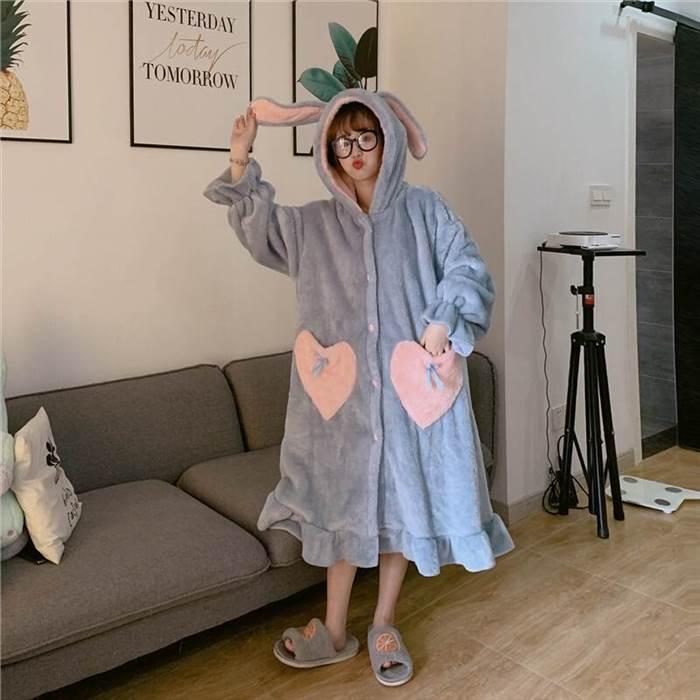 ナイトガウン レディース うさぎ 耳付きフード 暖かい トレンド 秋冬ファッション 寝間着 寝具 ナイトウエア お家時間 かわいい ウサギ 着ぐるみ 大人かわいい |  | 01