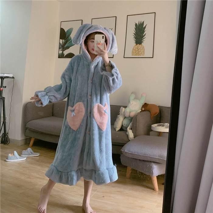 ナイトガウン レディース うさぎ 耳付きフード 暖かい トレンド 秋冬ファッション 寝間着 寝具 ナイトウエア お家時間 かわいい ウサギ 着ぐるみ 大人かわいい |  | 07