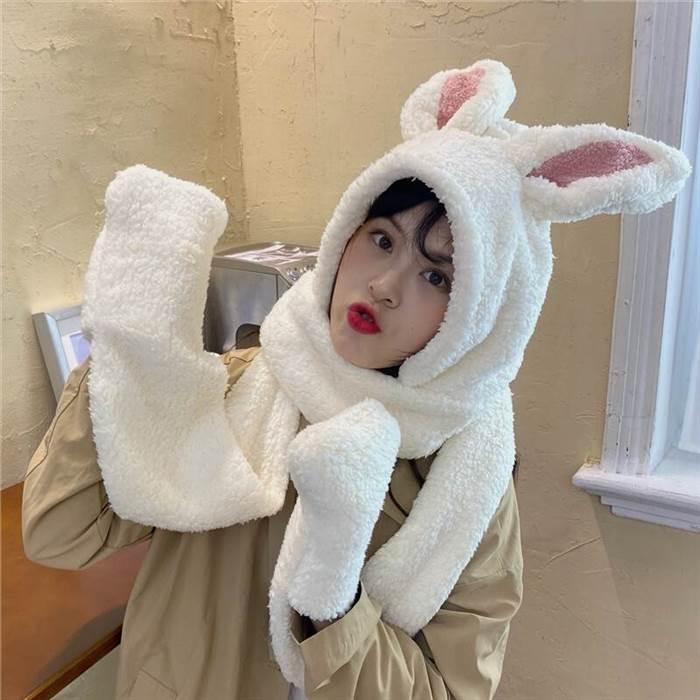うさみみ アニマル もこもこ マフラー レディース 帽子 フード 手袋 2way 3way 着ぐるみ コスプレ モコモコ ふわふわ ふんわり パステルカラー 白 |  | 13