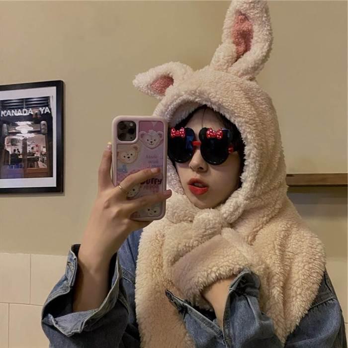 うさみみ アニマル もこもこ マフラー レディース 帽子 フード 手袋 2way 3way 着ぐるみ コスプレ モコモコ ふわふわ ふんわり パステルカラー 白 |  | 01