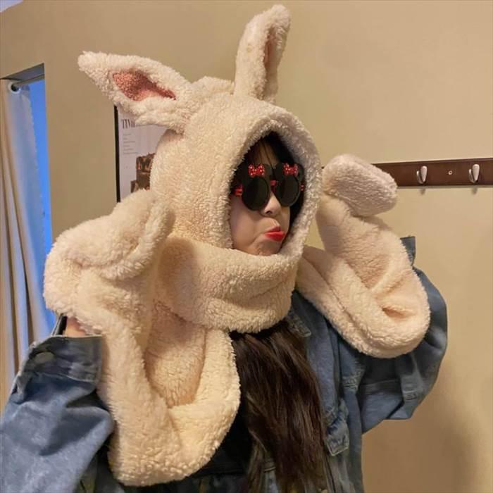 うさみみ アニマル もこもこ マフラー レディース 帽子 フード 手袋 2way 3way 着ぐるみ コスプレ モコモコ ふわふわ ふんわり パステルカラー 白 |  | 04