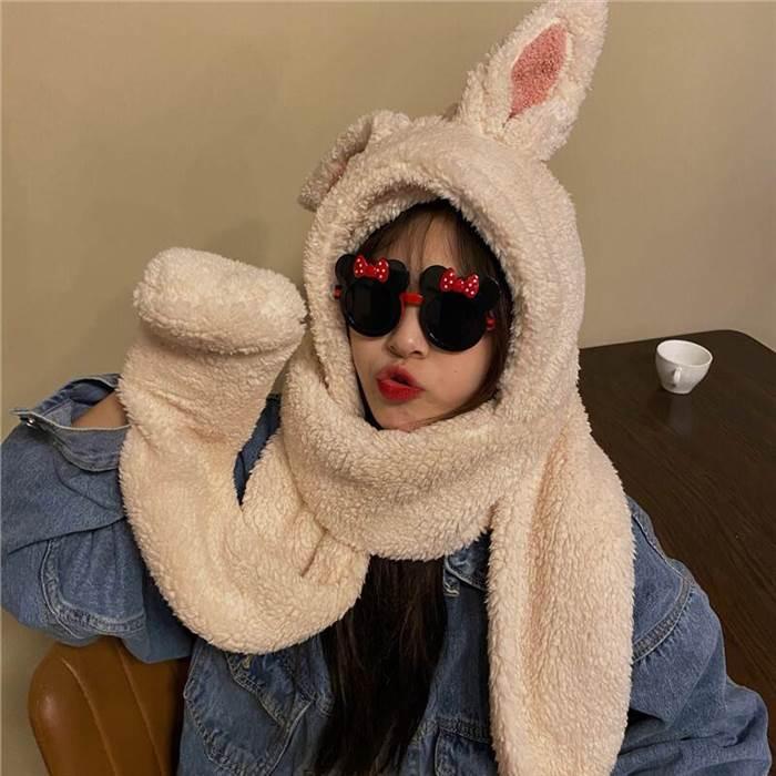 うさみみ アニマル もこもこ マフラー レディース 帽子 フード 手袋 2way 3way 着ぐるみ コスプレ モコモコ ふわふわ ふんわり パステルカラー 白 |  | 07