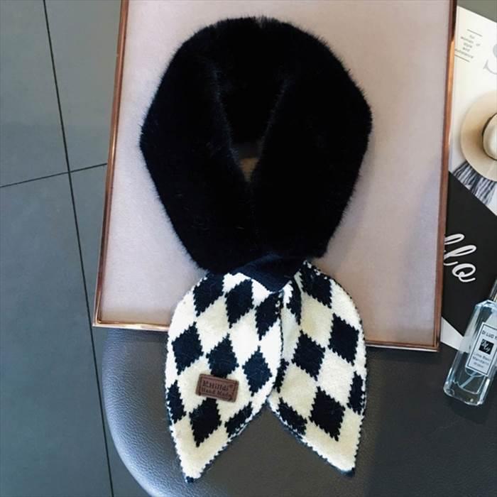 マフラー レディース ティペット ファー ダイヤ ひし形 ふわふわ 暖かい シンプル ショート丈 秋冬 トレンド 流行 新作 ファッション かわいい 大人可愛い | 