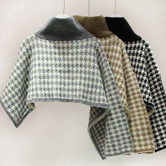レディース ストール タートルネックストール 秋 冬 トレンドデザイン 秋冬コントラスト 千鳥格子柄 ハイネックショートセーター 女性 新デザイン センス |  | 03