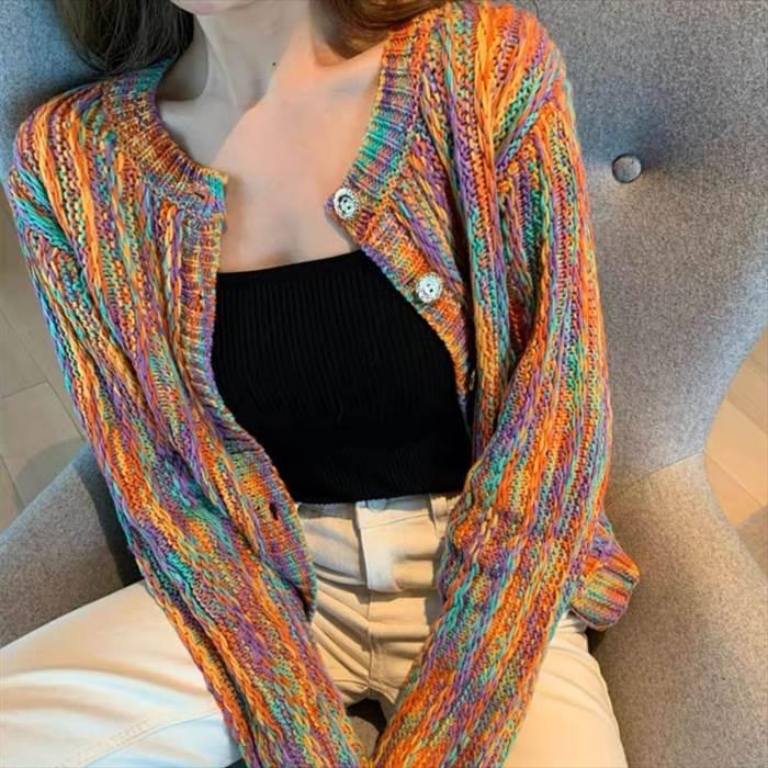 トップス レディースニット カーディガン クルーネック かすり糸 ボタン 長袖 ４サイズ マルチカラー 秋 冬 カジュアル ラフ ルーズ ゆる |  | 03