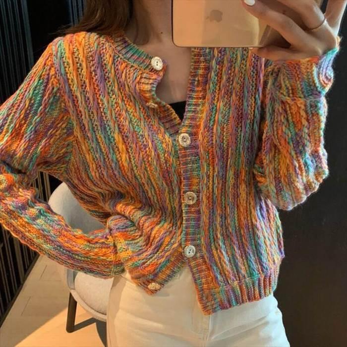 トップス レディースニット カーディガン クルーネック かすり糸 ボタン 長袖 ４サイズ マルチカラー 秋 冬 カジュアル ラフ ルーズ ゆる |  | 04