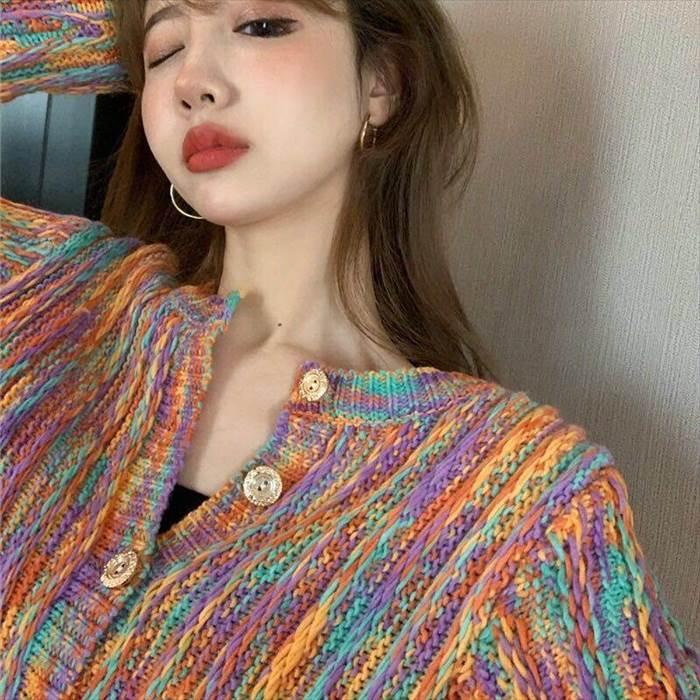 トップス レディースニット カーディガン クルーネック かすり糸 ボタン 長袖 ４サイズ マルチカラー 秋 冬 カジュアル ラフ ルーズ ゆる |  | 06