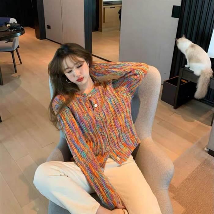 トップス レディースニット カーディガン クルーネック かすり糸 ボタン 長袖 ４サイズ マルチカラー 秋 冬 カジュアル ラフ ルーズ ゆる |  | 07