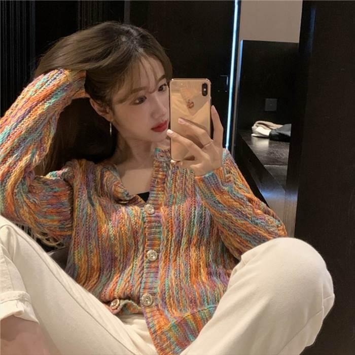 トップス レディースニット カーディガン クルーネック かすり糸 ボタン 長袖 ４サイズ マルチカラー 秋 冬 カジュアル ラフ ルーズ ゆる |  | 09